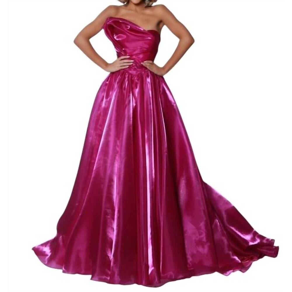 NEW JOHNATHAN KAYNE strapless mirror organza ballgown in magenta